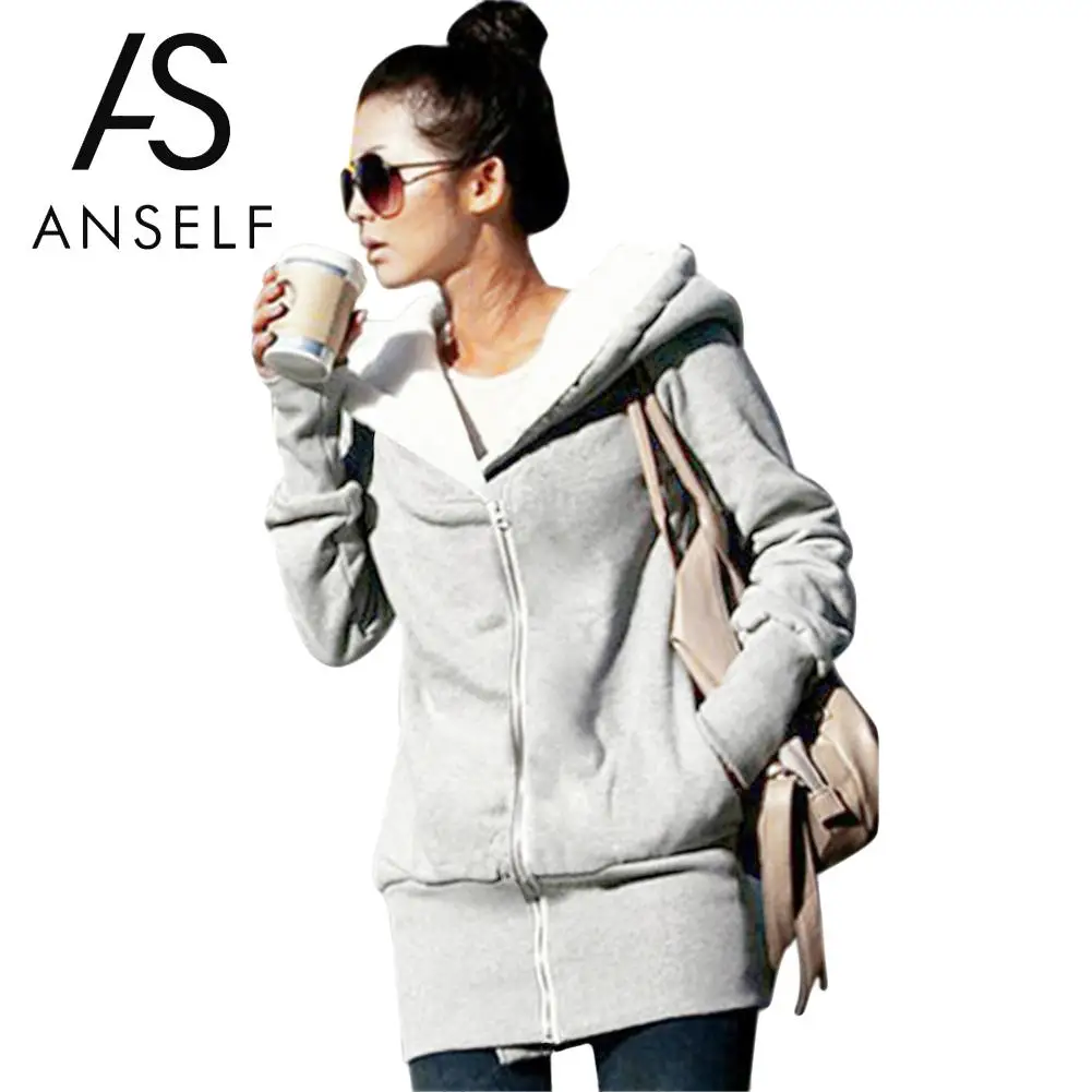 

Autumn Winter XXXL Plus Size Hoodies Coat Warm Fleece Coat Zip Up Pockets Outerwear Women Hooded Sweatshirts Casual Long Jacket