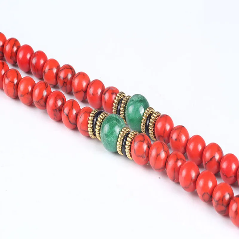 Sennier 108 красный коралл браслет натуральный камень бусы мала ожерелье буддийские молитвенные четки браслеты Будда Медитация
