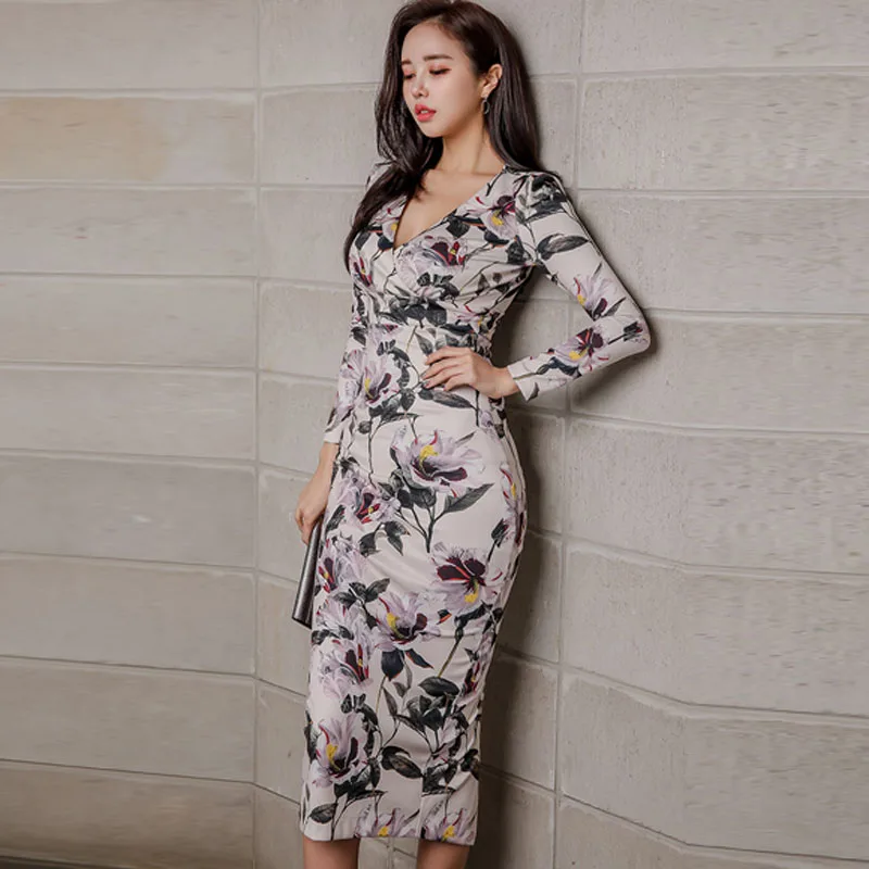 Buy Best Fy5dX Athens Floral 2019 Spring Office Lady Dress V Neck High Waist Mid Calf Length Wrist Sleeve Pencil Women's Dresses Buy Best Fy5dX Athens Floral 2019 Spring Office Lady Dress V Neck High Waist Mid Calf Length Wrist Sleeve Pencil Women's Dresses
