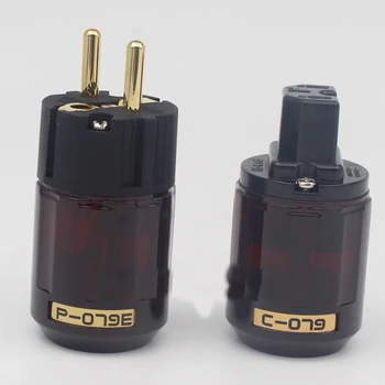 

HiFi audio pair Gold Plated C-079 IEC connector + P-079E Schuko Eu power plug adapter For AC Power cord Audio Connector