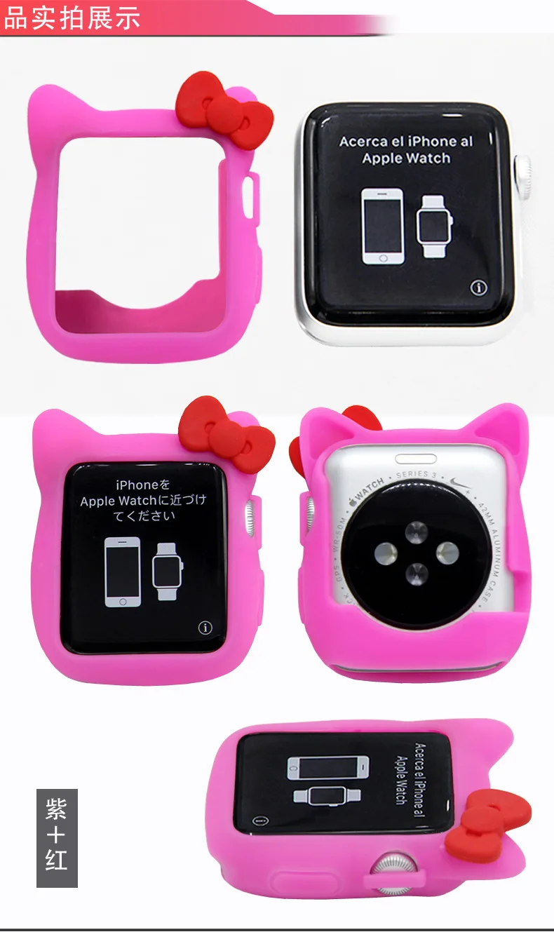 ТПУ Kitty Cat Силиконовый чехол для Apple Watch Series 4 3 2 1 Кожа Симпатичные ремешок для iwatch 38 42 40 44 мм маленьких девочек