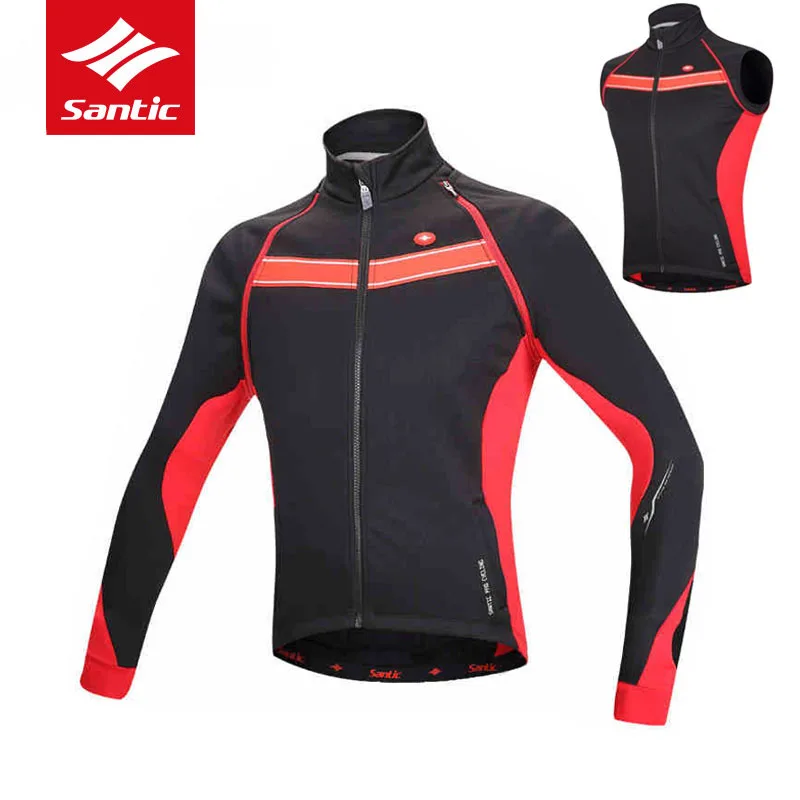 

Santic Men Winter Tour de France Cycling Jacket Removable Sleeve Cycling Windcoat Fleece Thermal Windproof Bike Bicycle Jacket