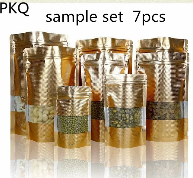 Download Sample Bag Gold Stand up Aluminum Foil Zip Lock Bag with Window Metallic Plastic Packaging Pouch ...