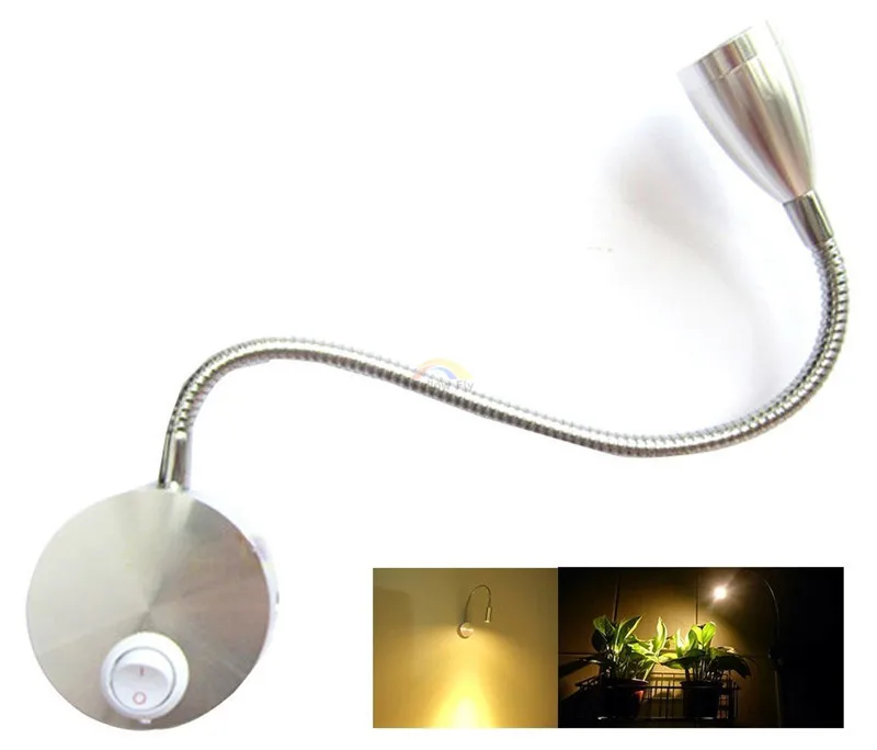 

New Flexible Wall lamp 85-265V 3W Hose LED Light for Reading Studying Painting Picture Wall Lighting with Switch Silver