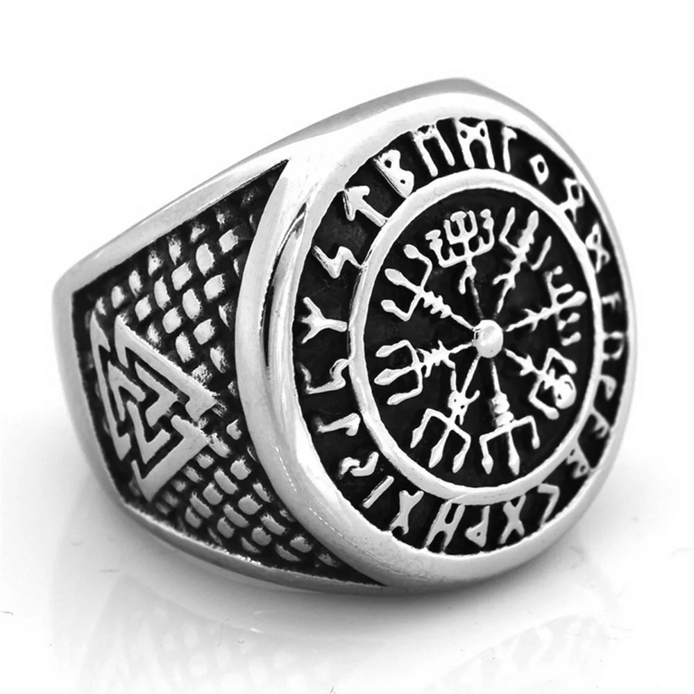 

Nose Viking Men Ring Pagan Odin Amulet Vegvisir Scandinavian Odin's Symbol Rune Letter Signet Ring Knot Biker Rings
