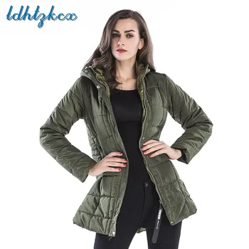 

Solid Slim Hooded Cotton Coat Women 2018 Winter Office Lady Large Size Long Section Thickening Zipper Warmth Coat Feminine LD234