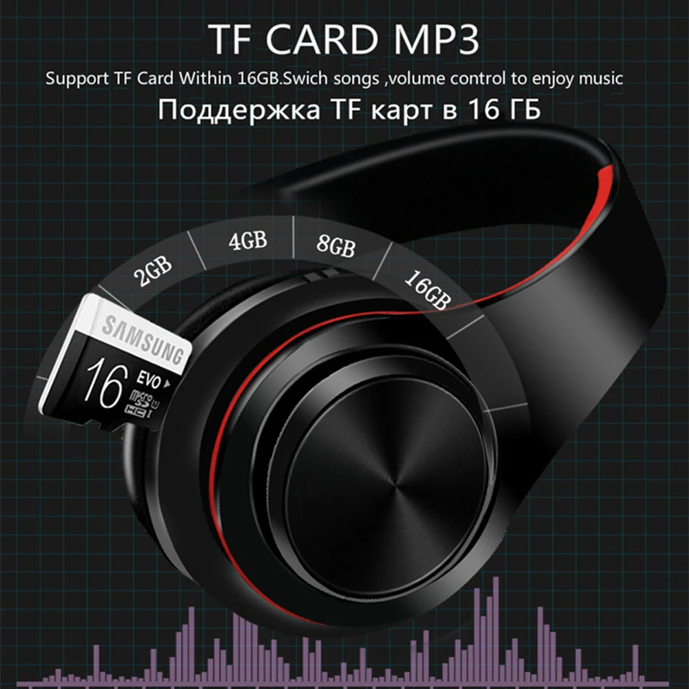 Wireless Bluetooth Headphone Foldable Stereo Headset with Mic Support FM radio TF AUX Handsfree Equalizer Music Earphone Earbuds (3)