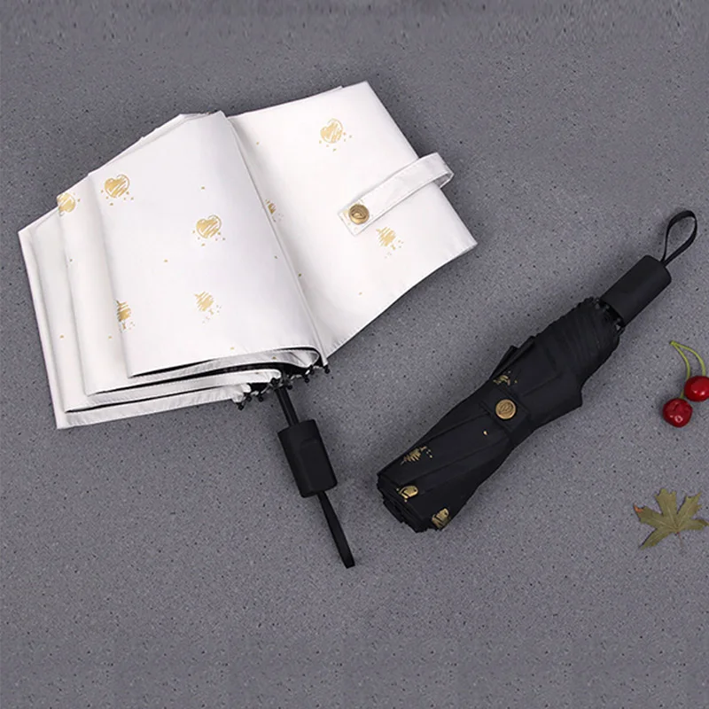 

Hot stamping Leaves umbrella rain women solid color simple sun umbrella black coating sunscreen anti-UV umbrella girl paraguas