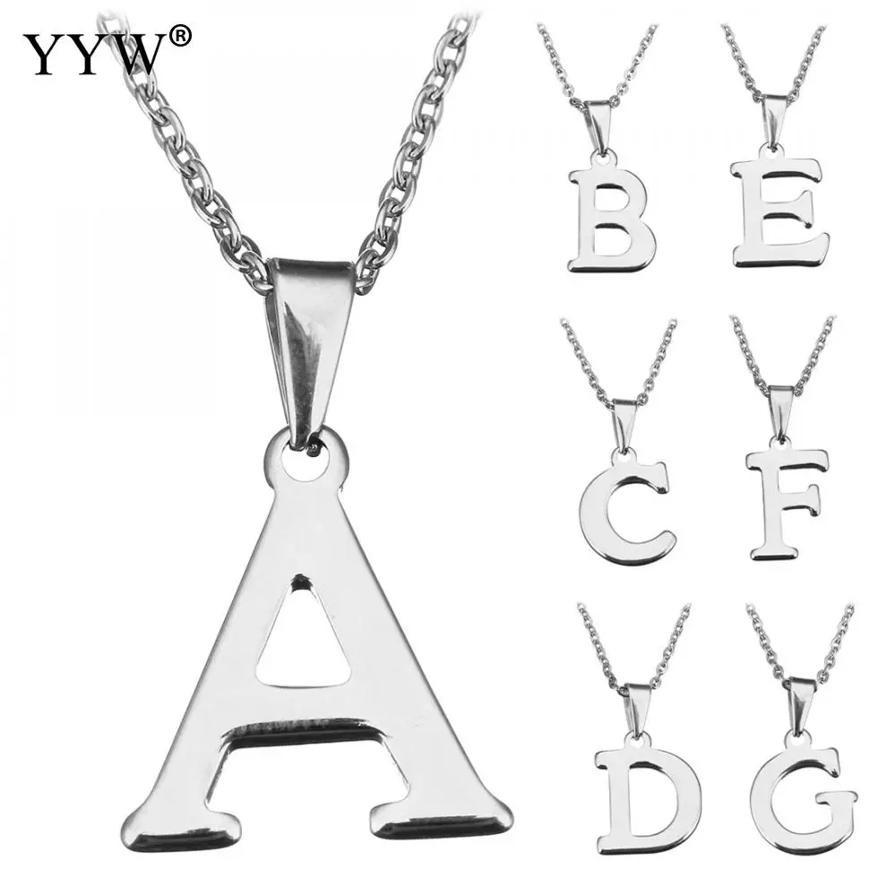 

English Letter Pendant Stainless Steel Jewlery Neckless Silve Color Torque Link Chain Couplpe Essential With Extender Chain