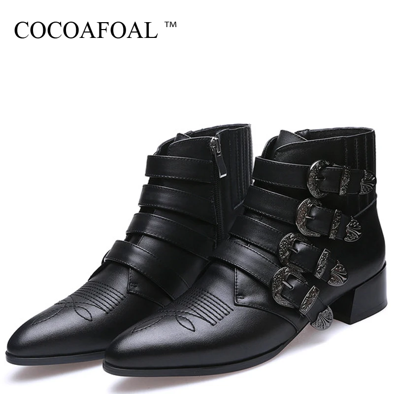 

COCOAFOAL Women's Rivet Motorcycle Boots Genuine Leather Shoes Woman Ankle Boots Autumn Winter Genuine Leather Chelsea Boots