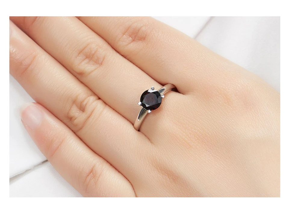 HUTANG круглый 1.6ct Природный Черный гранат кольца 925 пробы Серебряное кольцо драгоценный камень ювелирные изделия для женщин лучший подарок