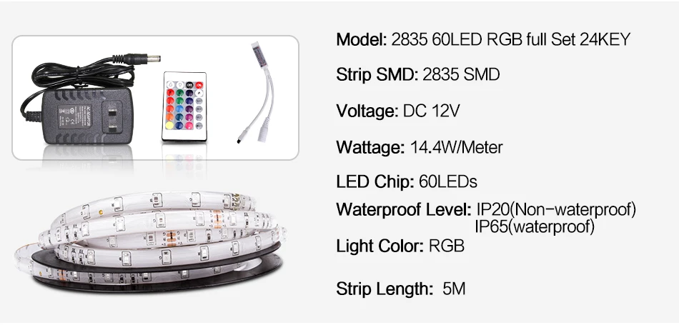 DC 12 В светодиодный светильник Гибкая Диодная лента SMD 5050 2835 1 м 2 м 3 м 4 м 5 м RGB 24Key 44Key пульт дистанционного управления водонепроницаемый светильник ing