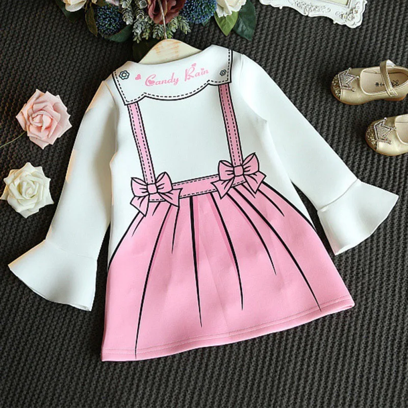 

Girls Dress Korean Inlaid Pearl A-line Cute Cartoon Long Sleeve Autumn Dresses