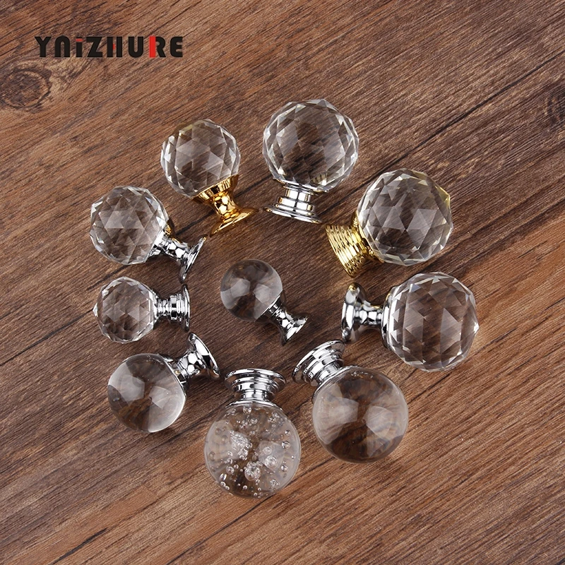 Hot 20/30mm Crystal glass ball Design Knobs Cupboard Pulls Drawer Knobs Kitchen Cabinet Handles Furniture Handle Hardware Knob