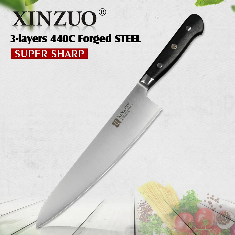

XINZUO 9.5 inch Chef Knife 3 layers 440C Clad Steel Kitchen Knives G10 Handle Cleaver Knife Kitchen Stainless Gyuto Slice Knife