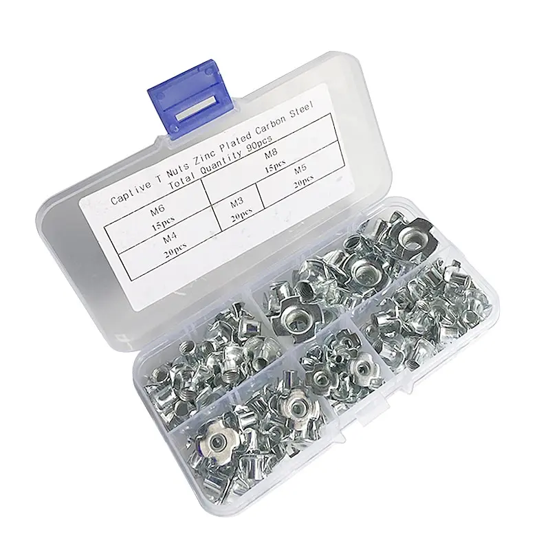 

90pcs T Nuts M3/M4/M5/M6/M8 Four Claws Nut Rivet Nut Pronged Tee Blind Nuts For Wood Furniture