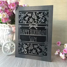 100 шт. пользовательское имя на лазерная резка глянцевая бумага Романтический с днем рождения приглашения Декоративные Пользу подарок благословение карты