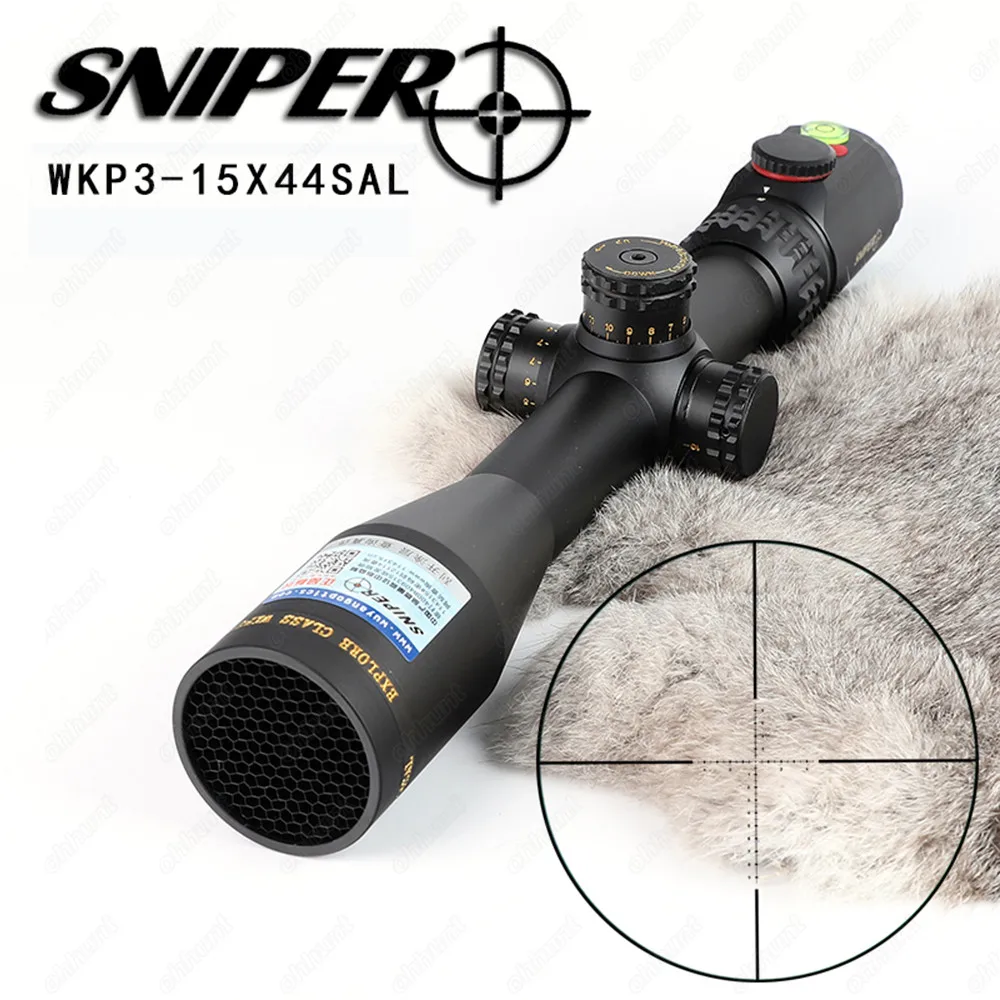 Снайпер WKP 3-15X44 Сал Охота прицел сбоку регулировка параллакса Стекло гравированный сетка RG подсветкой с пузырьковый уровень