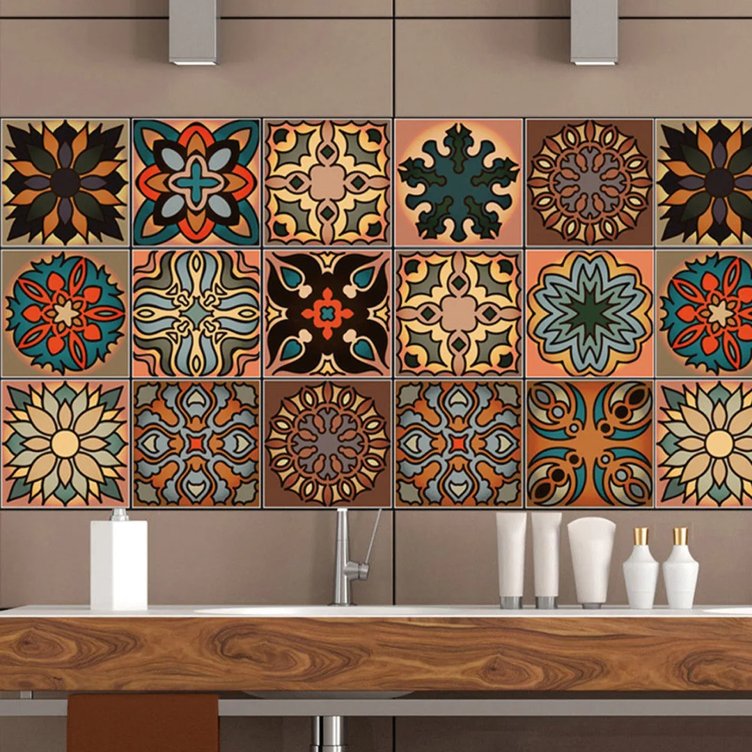 DIY  2019  Newest Wall Moroccan Style Geometric Symmetry Tile Sticker Kitchen Home Decor 4 Style