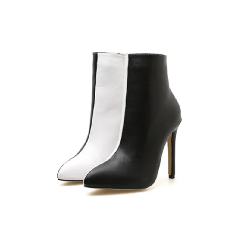 

2018 new Martin boots black and white color matching pointed large size women's boots
