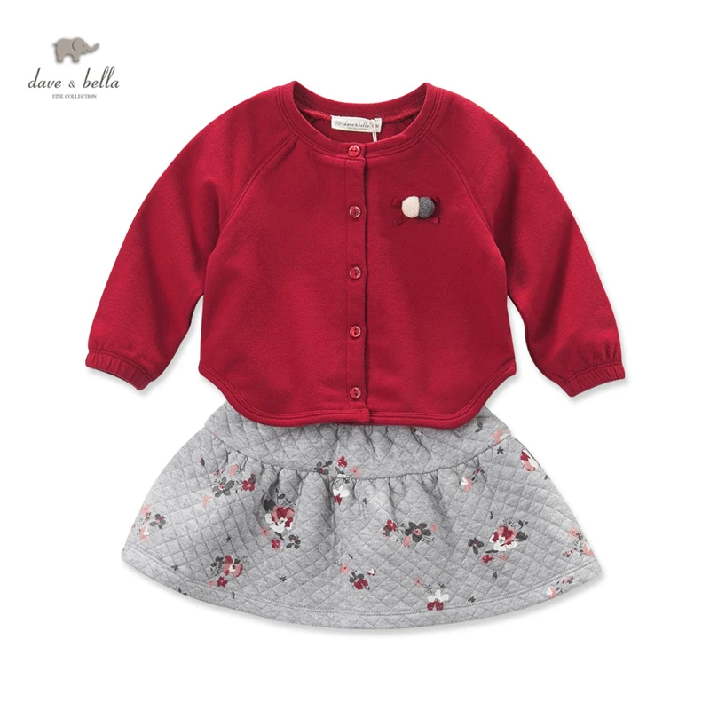 

DB4231 dave bella autumn baby girls red clothing set baby girls gray skirt 2 pieces suit