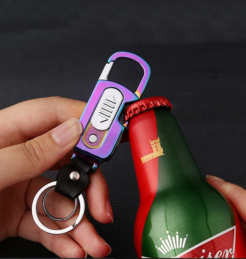 

Key Chain USB Charging Rechargeable Cigarette Windproof lighter Flameless Electric Cigar Electronic Bottle Opener Lighter