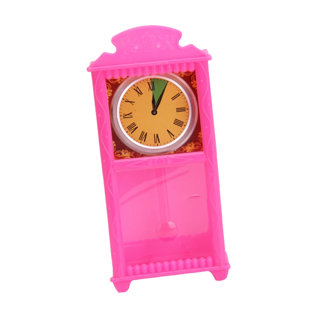 Pink Cute Dollhouse Miniature Grandfather Clock For Livingroom Furniture Grandfather Clock Pretend Play Furniture Toys for Doll