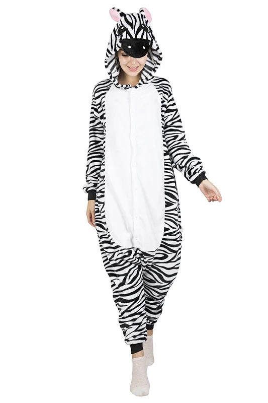 Zebra Pajamas KIGUCOS мультяшная Зебра Пижама Все в одном с капюшоном пижамы для взрослых женщин милые пижамы животных - Цвет: Zebra Pajamas