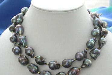 

08151 HUGE 34" baroque BLACK KESHI REBORN PEARL NECKLACE 14k-20