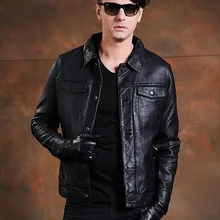 Модная повседневная однобортная Новинка натуральная кожаная куртка мужская куртка Jaqueta Couro Masculina Motoqueiro размера плюс однотонная