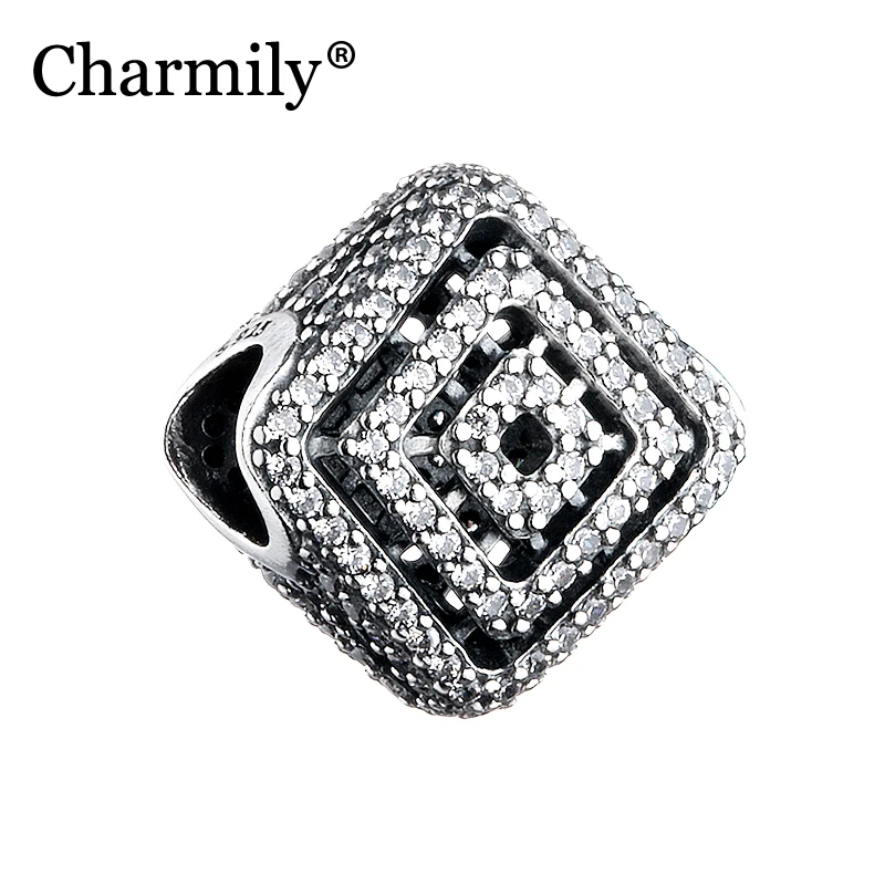 Charmily Jewelry 925 пробы серебряные Геометрические линии очаровательные прозрачные CZ