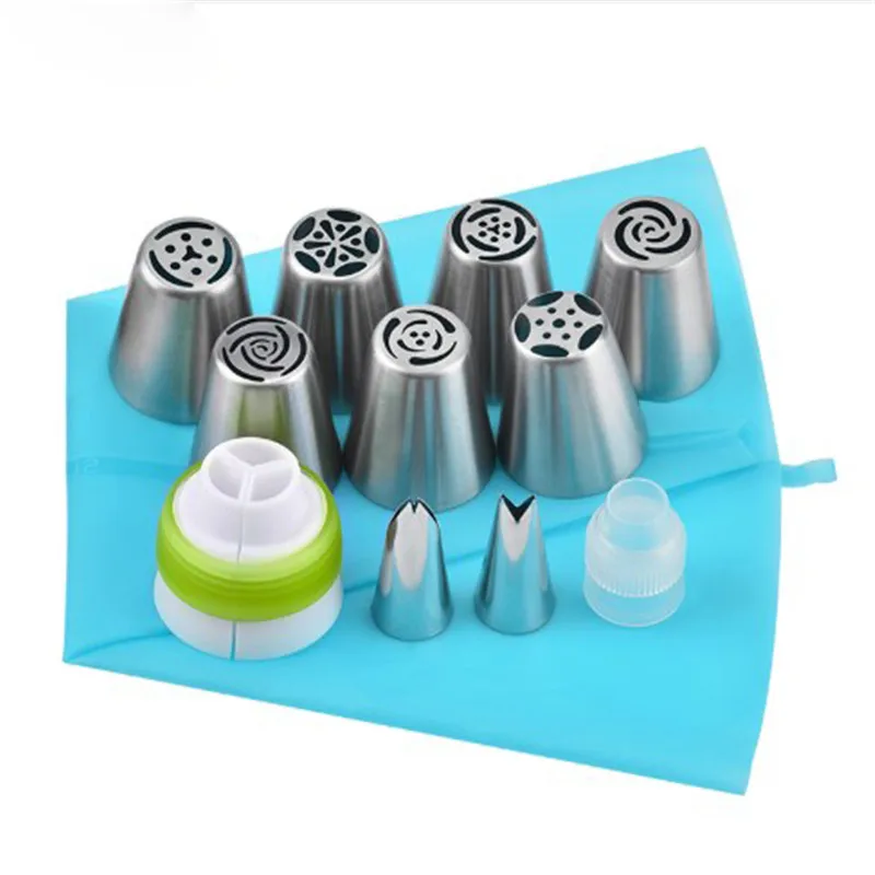 

12PCS Pastry Nozzles And Coupler Icing Piping Tips Sets Stainless Steel Rose Cream Bakeware Cupcake Cake Decorating Tips