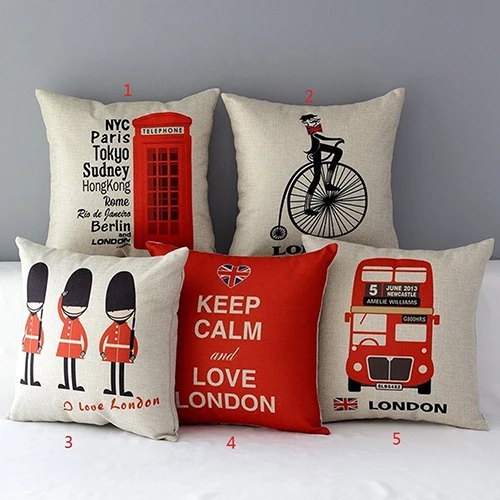 

London Characters Flag Bus Linen Cushion Throw Pillow Cover Case Anime Pillow Pillowcase Mermaid Christmas Gift 45cm x 45cm