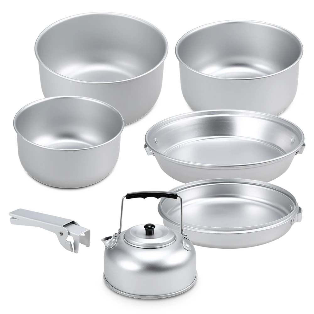 Портативный Открытый походный набор посуды легкий анодированный алюминиевый набор для приготовления пищи кастрюля чайника набор с ручкой