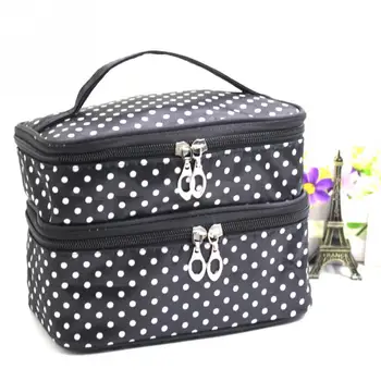

Portable Polka Dots Double Layer Zipper Makeup Pouch Cosmetic Bag Travel Organizer Bag Toiletry Bag Beauty Case