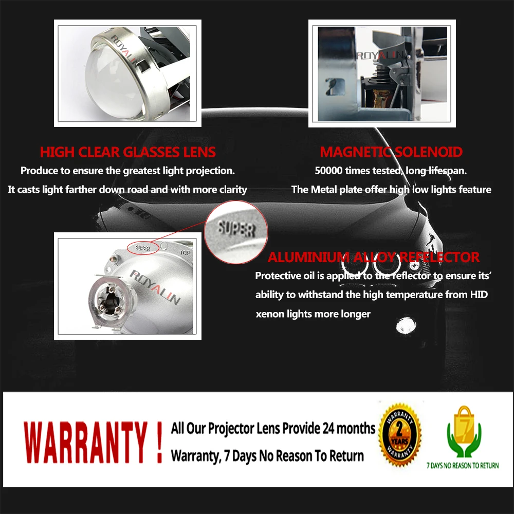 ROYALIN Car 3.0 H1 Bi Xenon Lens Switchback LED Angel Eyes Full Metal Motorcycle Turn Signal Lights H4 H7 Hi/Lo Lamp Retrofit ROYALIN Car 3.0 H1 Bi Xenon Lens Switchback LED Angel Eyes Full Metal Motorcycle Turn Signal Lights H4 H7 Hi/Lo Lamp Retrofit