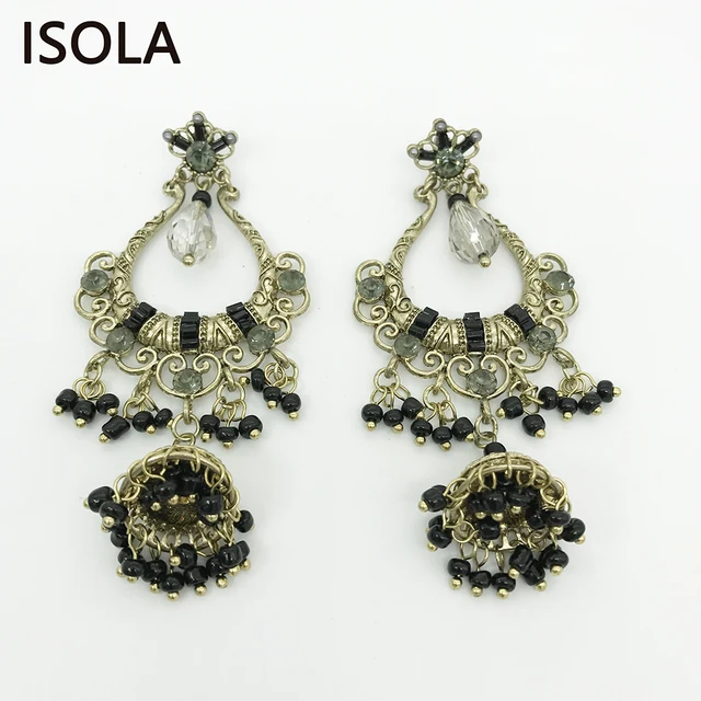 ISOLA Statement Charming Rhinestone India Style Vintage Chandelier ISOLA Statement Charming Rhinestone India Style Vintage Chandelier Bell Hanging Dangle Earrings Boho Earrings Jewelry For - ISOLA Statement Charming Rhinestone India Style Vintage Chandelier