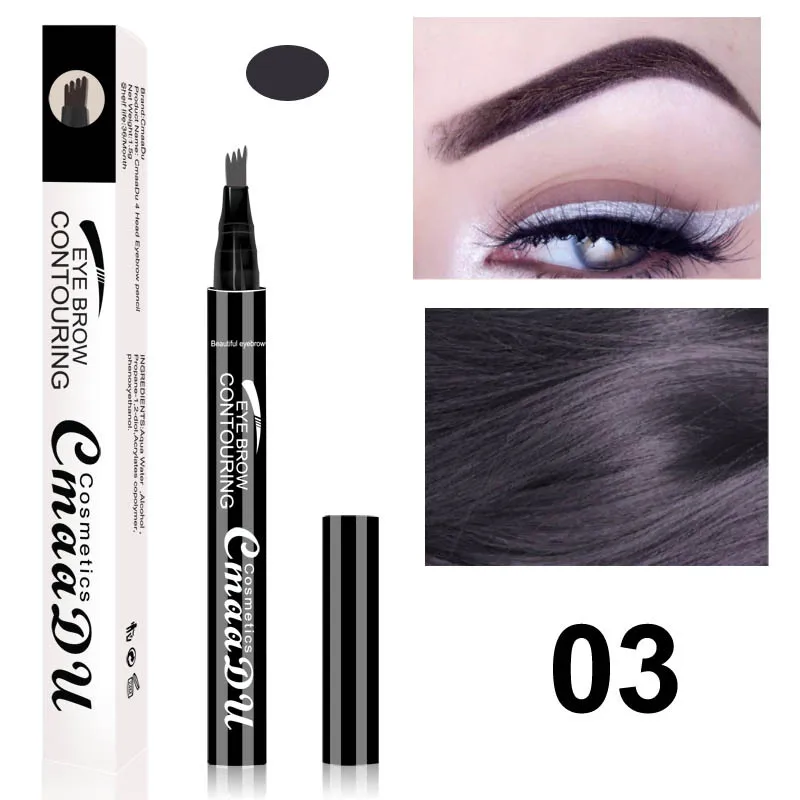 Cmaadu brand makeup liquid eyebrow pencil waterproof long lasting 4 fork tips black coffee microblading eyebrow tattoo pen HF117