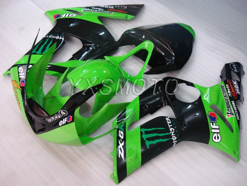 Шаблон формы впрыска подходит для Kawasaki ZX-6R 636 обтекателя 2003 2004 год черный и зеленый и комплект синих обтекателей