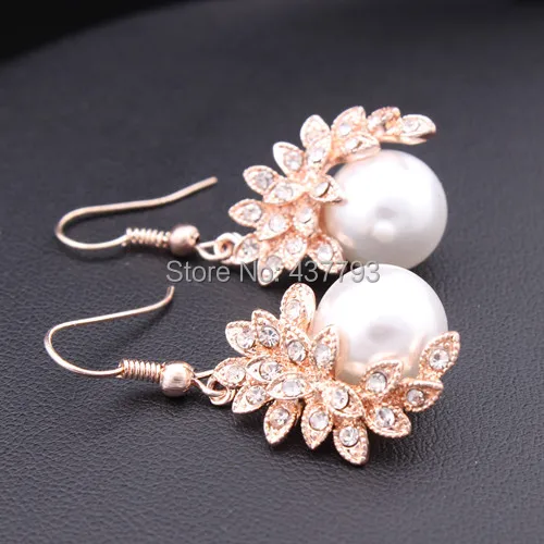 

SWOUR New Jewelry Gold Color Rhinestone Flower Pearl Dangle Earrings E165