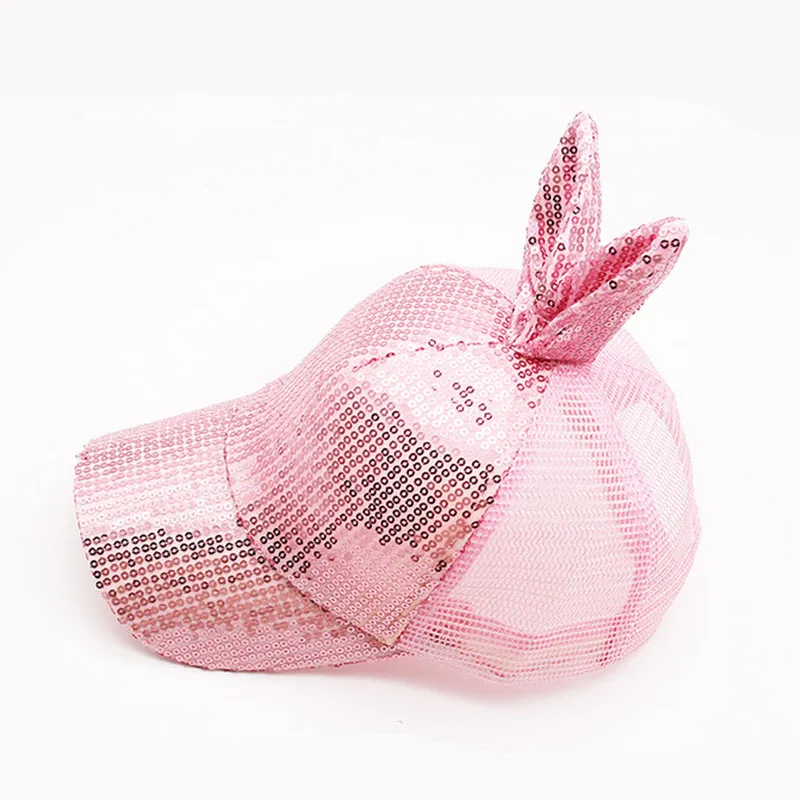 Baby Girl Baseball Hat Fashion Summer Kids Boy Mesh Visor Caps with Rabbit Ears Sequins Sun Skull Cap for Beach Park Outdoor8