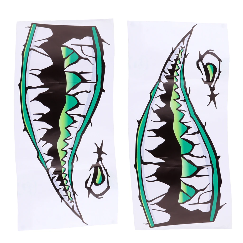 2 Pieces Waterproof Shark Teeth Mouth Decals Sticker for Kayak Canoe Fishing Inflatable Boat Surfboard Car Bumper Laptop Window