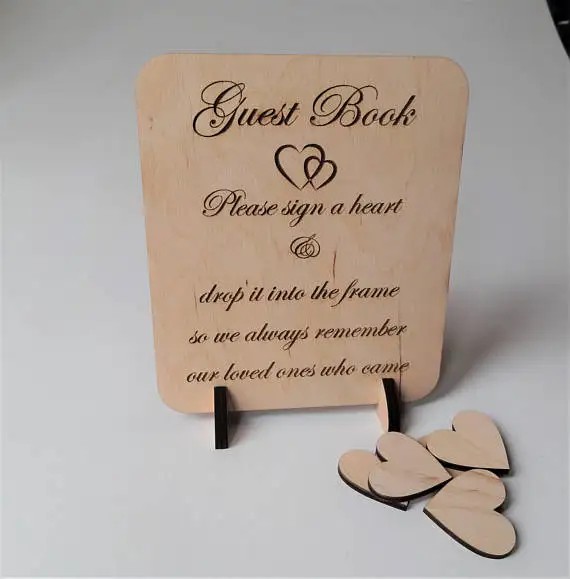 personalized hearts Rustic wedding engraved Alternative Wooden guestbooks Drop memory box signature guest books
