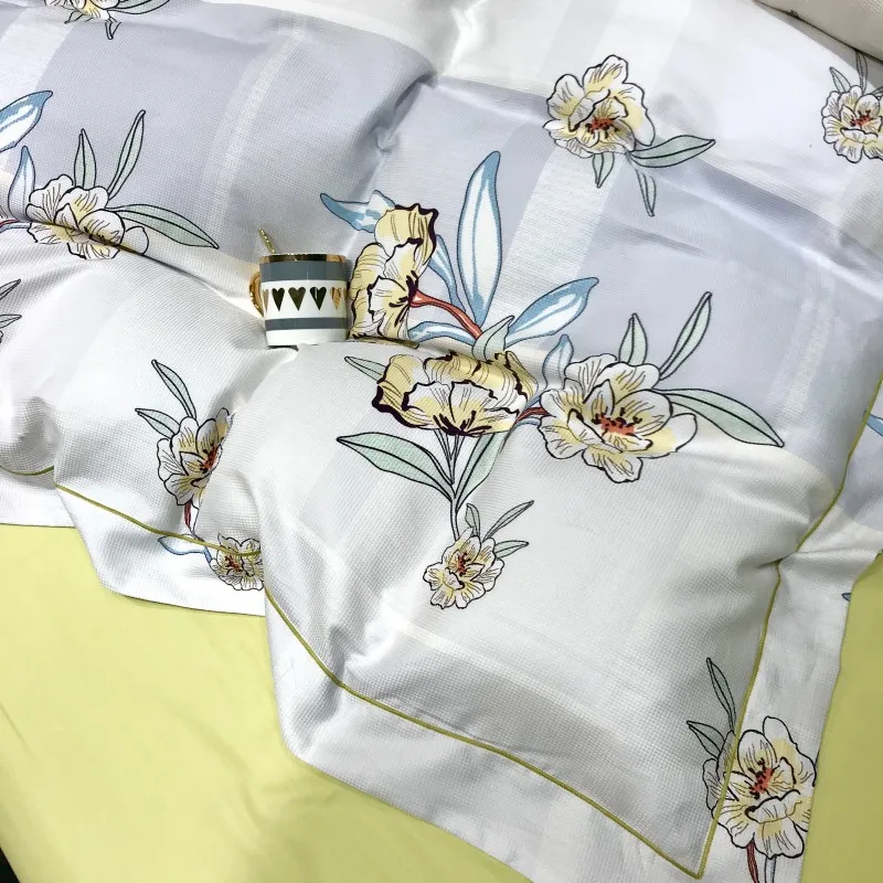 Waliicorners 4pcs Collection Floral print Duvet cover 100%Cotton Soft Bedding Set queen size king Bed sheets or fitted sheet pillow shams 27 IMG_6675