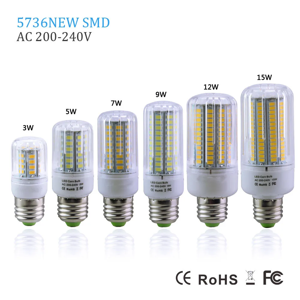 

Full Power 3W 5W 7W 9W 12W 15W LED Corn Bulb lamp AC220V LED Spotlight E27 SMD5736 30/56/72/96/136/165LEDs Chandelier Light