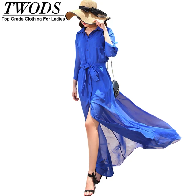 Royal Blue Chiffon Belted Dress