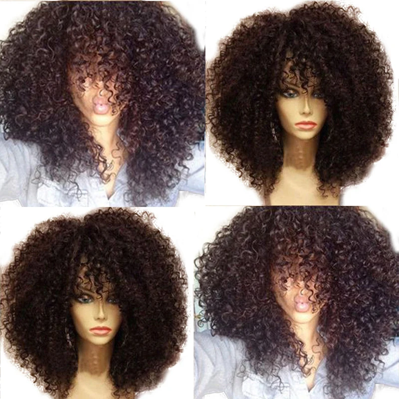 Simebeaut 250 Density Kinky Curly Lace Front Human Hair Wigs With Baby Hair Pre Plucked Brazilian Remy Short Bob Hair Fringe Wig