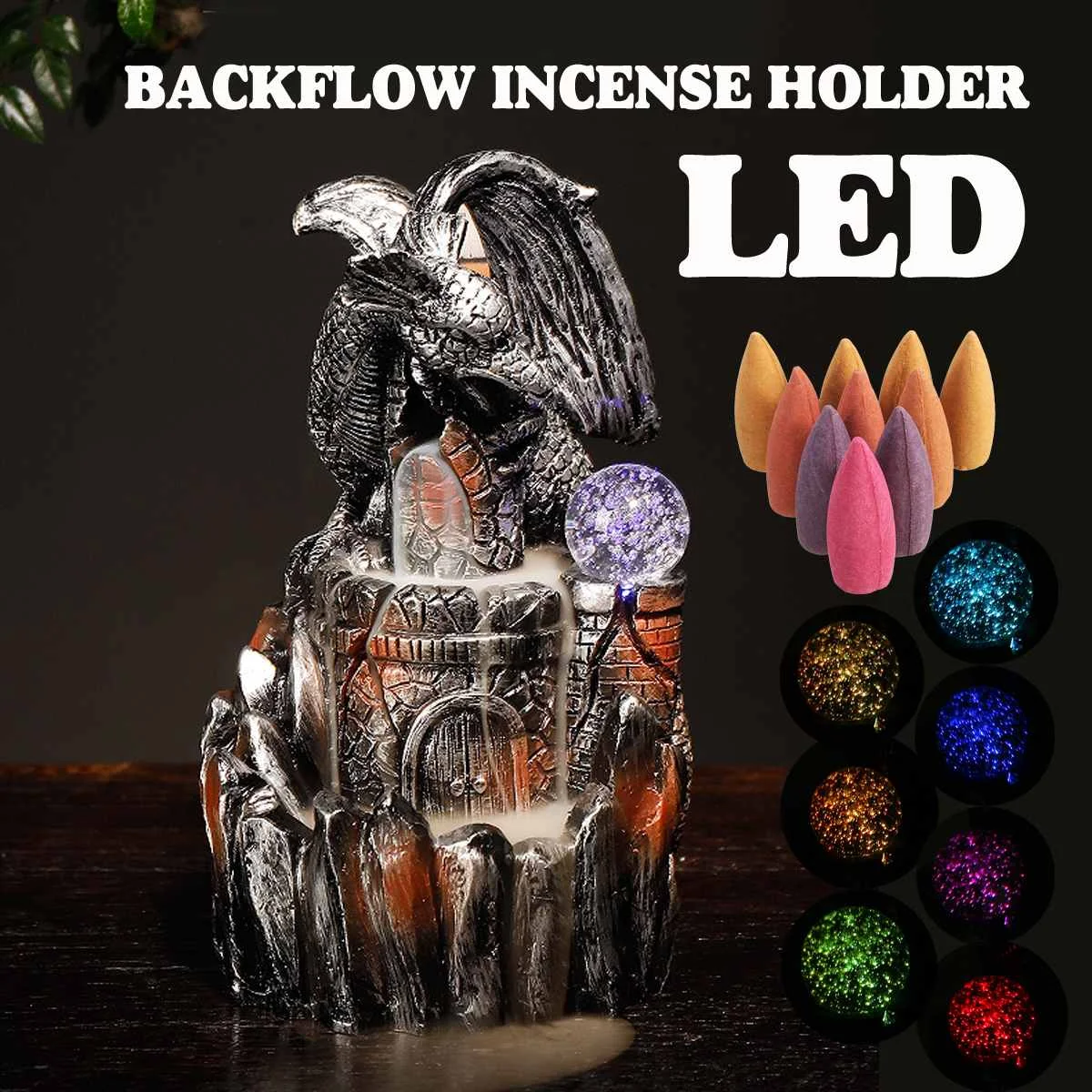 4 Style Ceramics LED Flower Ceramic Backflow Waterfall Smoke Incense Burner Censer Holder Yoga Burners Fountain Home Decorate