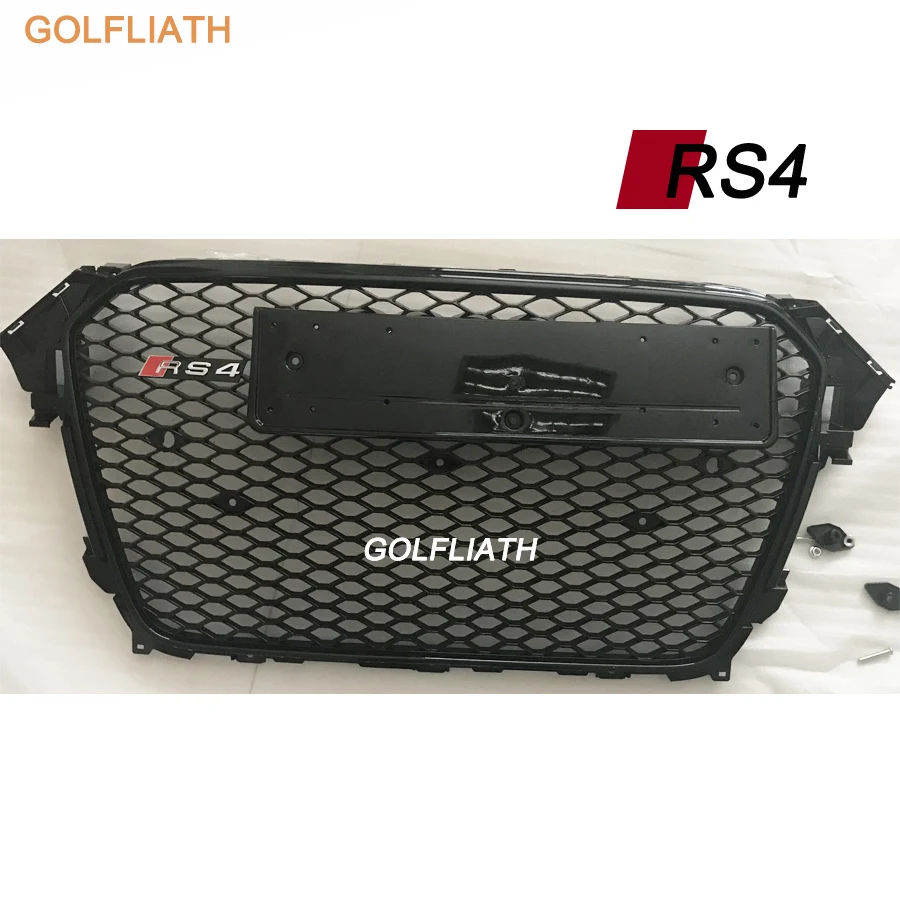 

GOLFLIATH For A4 RS4 style Grill ABS Front Honey Mesh Grille front bumper grill fit for Audi A4 S4 RS4 B8 2012-2015