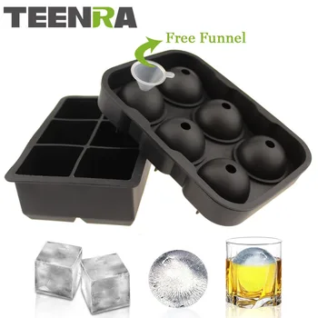 

2PCS Frozen 6 Silicone Ice Ball 6 Square Ice Cube Trays Silicone Sphere Ice Mold Form Ball Maker Black TW-010
